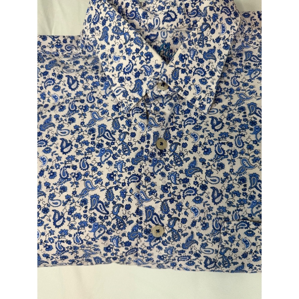 Alan Flusser Casual Button Down Shirt Men's L Blue Colorful Floral Paisley